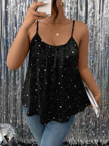 SHEIN Frenchy Camiseta de tirantes finos brillante, elegante y sencilla para mujer de talla grande, adecuada para el verano