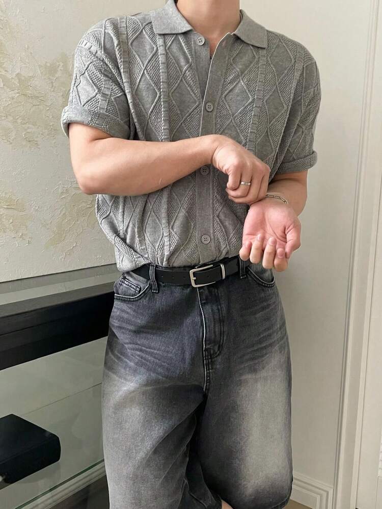 Men's Gray Twist Knit Casual Commuter Sweater, Versatile,Fall Clothes Business Attire