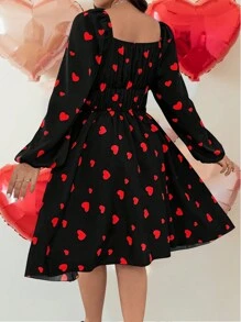 Celure Vestido elegante de manga larga con estampado de corazón para talla grande de mujer, para salir