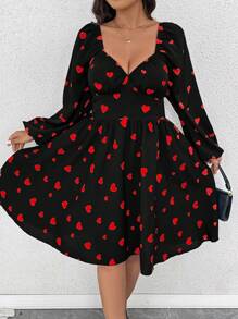 Celure Vestido elegante de manga larga con estampado de corazón para talla grande de mujer, para salir