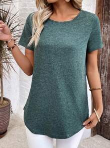 EMERY ROSE Women's Solid Color Simple Casual Everyday T-Shirt - Dark Green - View 4