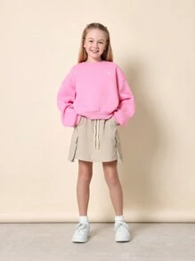 SUMWON 带侧袋的休闲工装迷你裙，松紧腰实用裙，适合学校、运动、夏季活动、轻便户外探险裙 - 卡其色 - 查看 2