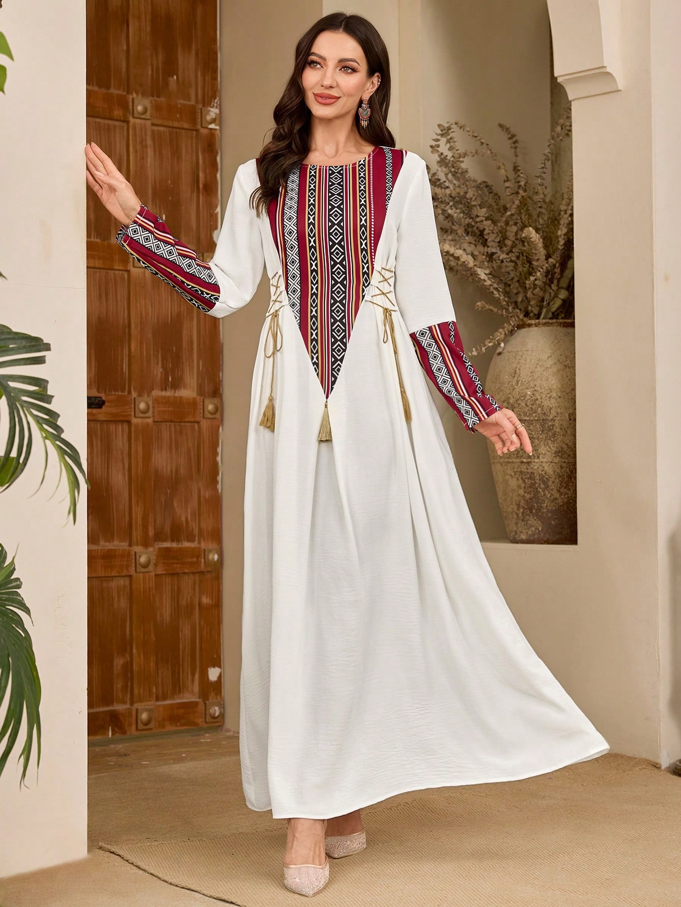 Al Najma فستان المرأة ربيع/صيف بياقة مستديرة مع رب...