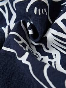 Al Najma Áo sơ mi Ả Rập dài tay in hoa giản dị, màu xanh navy - Màu xanh hải quân - Xem 7