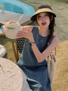 DAZY 女士无袖休闲长款牛仔连衣裙 - 藏蓝色 - 查看 8