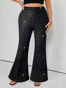 SHEIN Unity 大码高腰喇叭裤，日常休闲装 - 黑色 - 查看 5