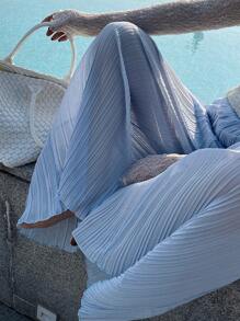 DAZY Pantalones holgados de pierna ancha con pliegues de unicolor, casuales y de resort para mujer, para primavera/verano