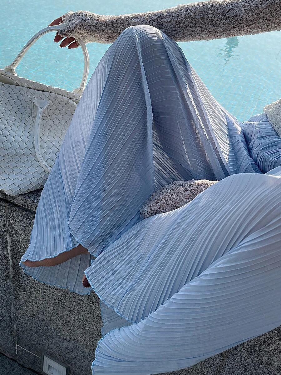 DAZY 纯色宽松阔腿百褶裤休闲度假女士长裤，春夏