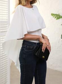 SHEIN LUNE Blusa holgada y elegante con volantes de unicolor para mujeres - Blanco - Ver 3