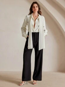 Anewsta 1 pieza Blusa elegante de mujer con diamantes de imitación, diseñada a mano, atuendo primaveral para mujer