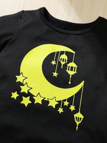Camiseta negra con gráfico de luna para bebés niño y pantalones de efecto jean, conjunto casual para juegos al aire libre o eventos, de moda y versátil - Multicolor - Ver 10