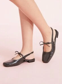 CUCCOO DOLLMOD Women's Black Square Toe Flat Sandals With Ankle Strap And Bow Design, Vacation Style, Casual Valentine Day - Dark Grey - View 3