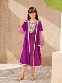 Conjunto informal de 2 piezas de malla para niñas preadolescentes, elegante para uso diario - Multicolor - Ver 3