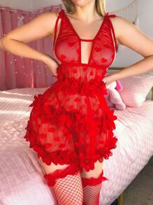 SHEIN 2pcs Valentine's Day Sexy Nightgown Set - Red - View 4