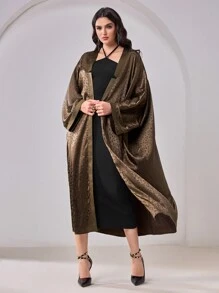 Al Najma 女士长袖豹纹前开长款休闲长袍 - 彩色 - 查看 5