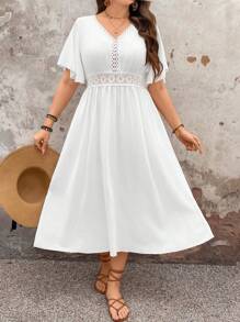 SHEIN Clasi Đầm xòe cổ chữ V in hoa cỡ lớn cho nữ - trắng - Xem 4