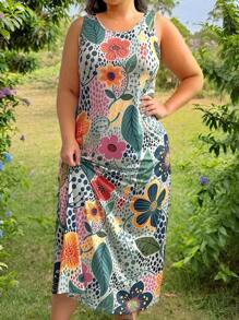 Breezaya Plus Size Boho Floral Printed Sleeveless Dress, For Summer - Multicolor - View 5