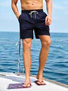 Manfinity Swimmode Pantalones cortos de playa para hombre con bloque de color, cordón ajustable y bolsillo parche