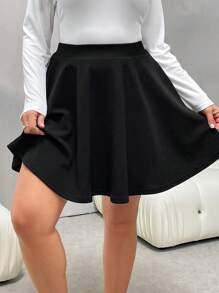 SHEIN Essnce Plus Size Ladies Autumn And Winter Fashion Casual Comfortable Basic Versatile Daily Black A-Line Skirt,Women Bottom,Curve Skirt