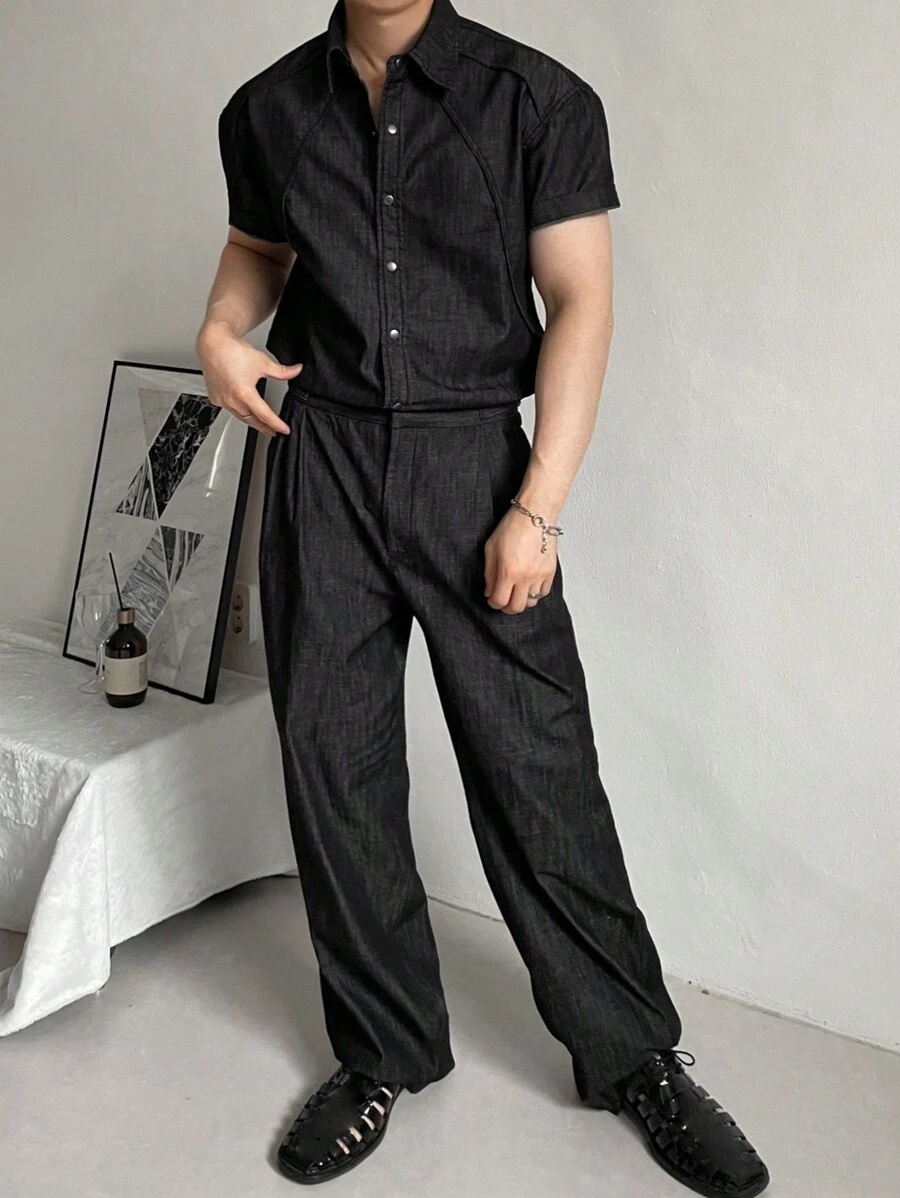 DAZY Summer Plain Denim Shirt Set