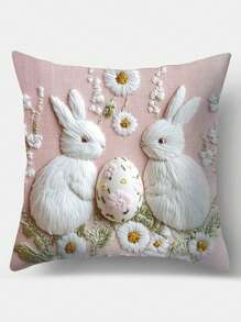 4 件装复活节兔子枕套，17.7 英寸 X 17.7 英寸现代印花涤纶拉链靠垫套，可机洗，编织装饰沙发和卧室配件，无枕芯家居装饰 - 彩色 - 查看 7