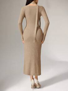 Modelyn 女士针织毛衣裙，休闲时尚，适合日常穿着 - 杏色 - 查看 7