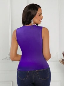 SHEIN Lady Women's Fashion Party Rhinestone Decor Hollow-Out Camisole - Purple - View 2