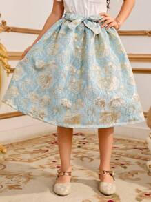 SHEIN Váy chữ A xếp ly in họa tiết phía trước cho bé gái tuổi mới lớn, đi nghỉ thường ngày - Nhiều màu - Xem 4