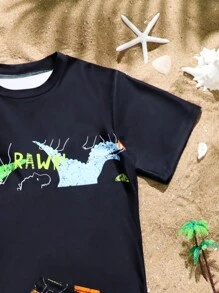 2pcs/Set Boys Digital Print Dinosaur Patterned Swimsuit Top And Trunks - Multicolor - View 4