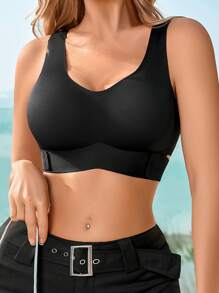 1pc Women Seamless No Padding Elegant Breathable Comfortable Crisscross Back Bandeau Bra - Black - View 7