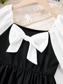 Tween Girl's Solid Color Cute Bow Decorated Casual Dress