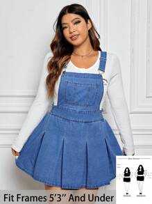 SHEIN PETITE CURVE Plus Size Women Blue Denim Strap Pleated Dress - Blue - View 1