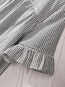 Rusticease Women's Casual Plaid Ruffle Short Sleeve Loose Blouse, Summer Gingham  Plaid Linen Country Outfits Women - Black and White - View 4