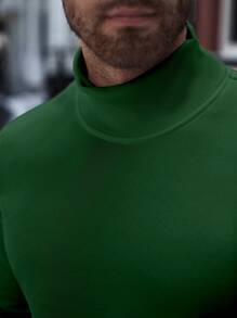Manfinity Homme Plus Size Men Solid Color Zipper Long Sleeve Casual Pullover Sweatshirt - Green - View 6