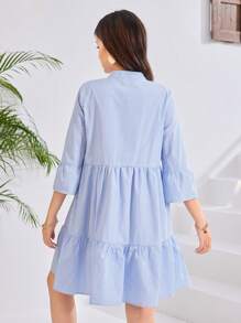 SHEIN Leap Crew Teen Girls Striped A-Line Dress, Blue&White, Holiday/Beach/Casual - Blue and White - View 3