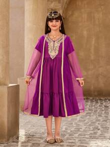 Conjunto informal de 2 piezas de malla para niñas preadolescentes, elegante para uso diario - Multicolor - Ver 1