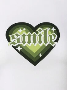 SHEIN Set de 2 piezas con Top de manga corta con estampado de corazón y pantalones de unicolor para niña preadolescente - Multicolor - Ver 6