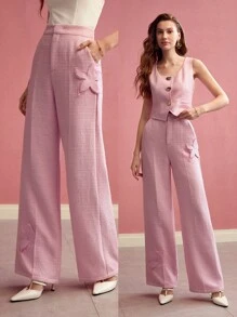 MOTF PREMIUM PRESS CREASE FLORAL PATCHED SUIT PANTS,VALENTINE'S DAY - Khaki - View 2