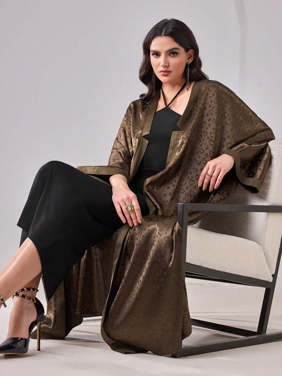 Al Najma 女士长袖豹纹前开长款休闲长袍 - 彩色 - 查看 1