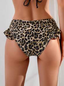 Summer New Leopard Print Ruffle Hem Sexy Women Bikini Bottom - Multicolor - View 2