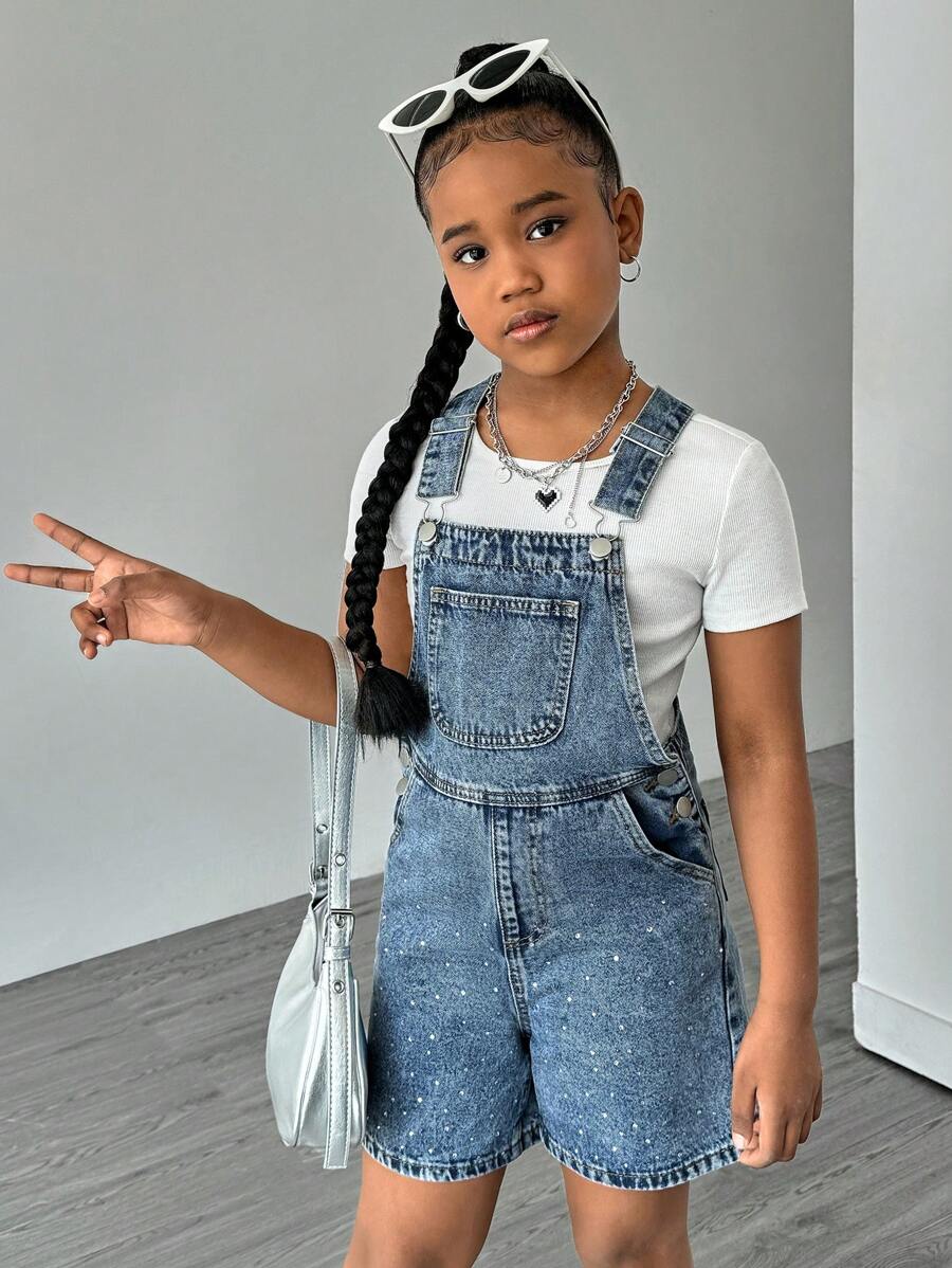 Mädchen Langoverall Blau Mit Elastischem Bund - Lässiger Overall Größe 10 Jahre