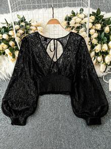 Rometta Hauts pour femmes grandes tailles, semi-transparents et sexy - Noir - Voir 2