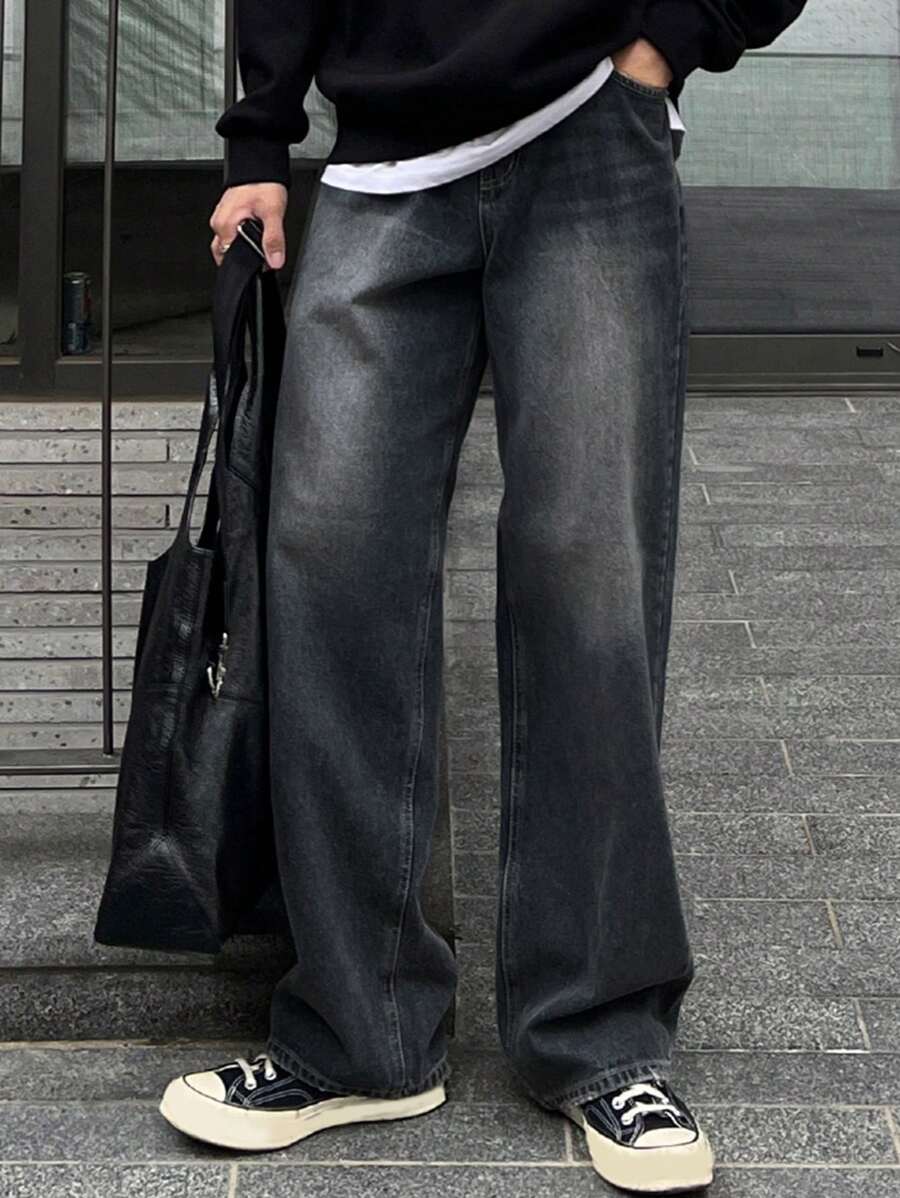 DAZY 男士宽松口袋休闲牛仔裤，简约设计 - 藍色 - 查看 1