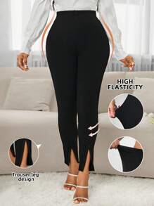 SHEIN Lady Pantalones elegantes de mujer de unicolor de corte delgado y bajo con dobladillo dividido, ideales para uso diario