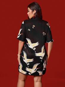 SHEIN Unity Chinese Style Loose Crane Pattern Button Up Elegant Dress, Suitable For Chinese New Year - Multicolor - View 2