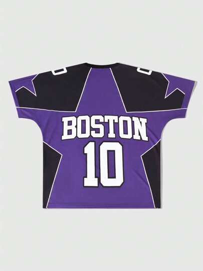 Prep Camiseta casual de estilo de camiseta de fútbol con cuello redondo y estampado de fútbol para hombre, para uso diario