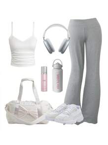 Flirla 2pcs Plus Size Casual Grey Flared Pants And Tank Top Set - Multicolor - View 1