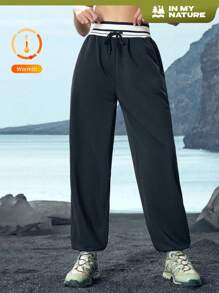 In My Nature Damen einfarbige Patchwork Schnürung mit Tasche Einfache Lässig Outdoor Hose - Schwarz - Übersicht 1