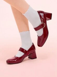 CUCCOO DOLLMOD Square Toe Thick Heel Fashion Women Shoes, Suitable For Party, Work And Formal Occasions Valentine's Day - Burgundy - View 3