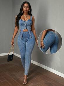 Slaydiva Jeans ajustados de corte ceñido con cremallera en la espalda, para uso casual diario